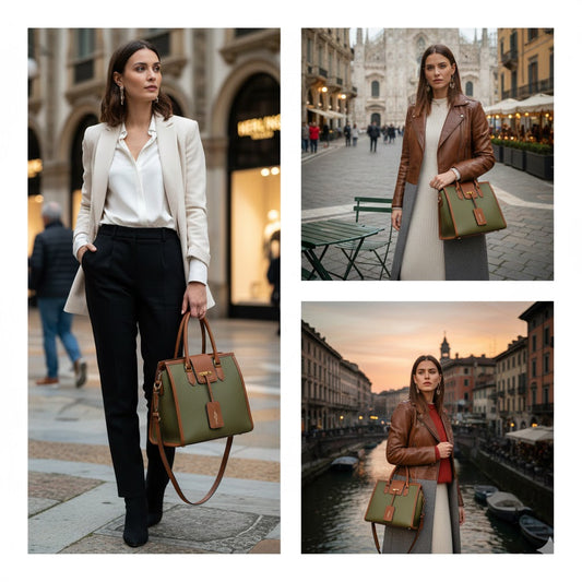 Sac de Ville Élégance Milanaise Vert et Camel