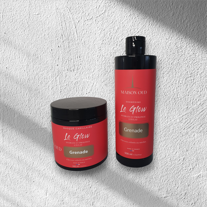 Kit MAISON OUD Le Glow Grenade : Shampoing & Masque Hydratant Prolongateur d'Éclat pour Cheveux Colorés (2x 500ml)