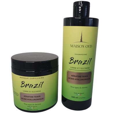Kit Lissage et Brillance MAISON OUD Brazil : Shampoing & Masque Kératine & Tanin (2x 500ml)