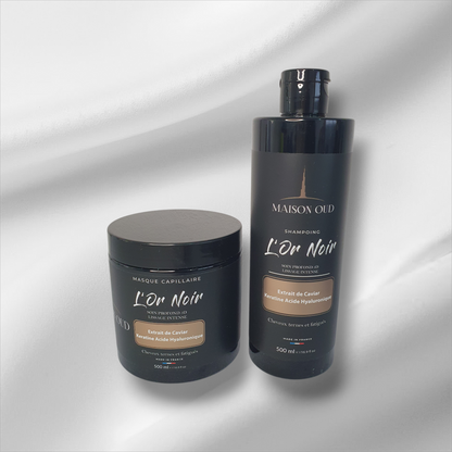 Kit Soin Profond MAISON OUD L'Or Noir : Shampoing & Masque Caviar, Kératine & Acide Hyaluronique (2x 500ml)