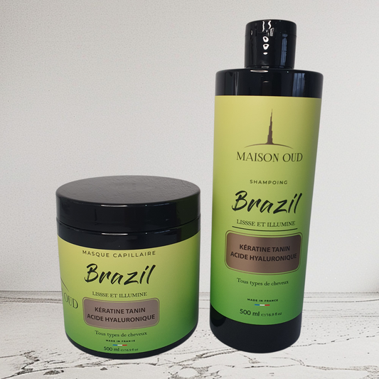 Kit Lissage et Brillance MAISON OUD Brazil : Shampoing & Masque Kératine & Tanin (2x 500ml)